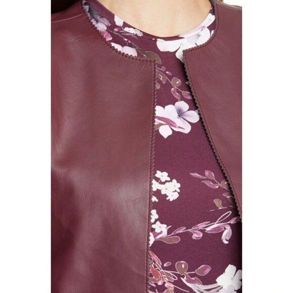 Ted Baker Morisr Zig Zag Edge Cropped Leather Jacket Burgundy, 2 / Small - Picture 7 of 13